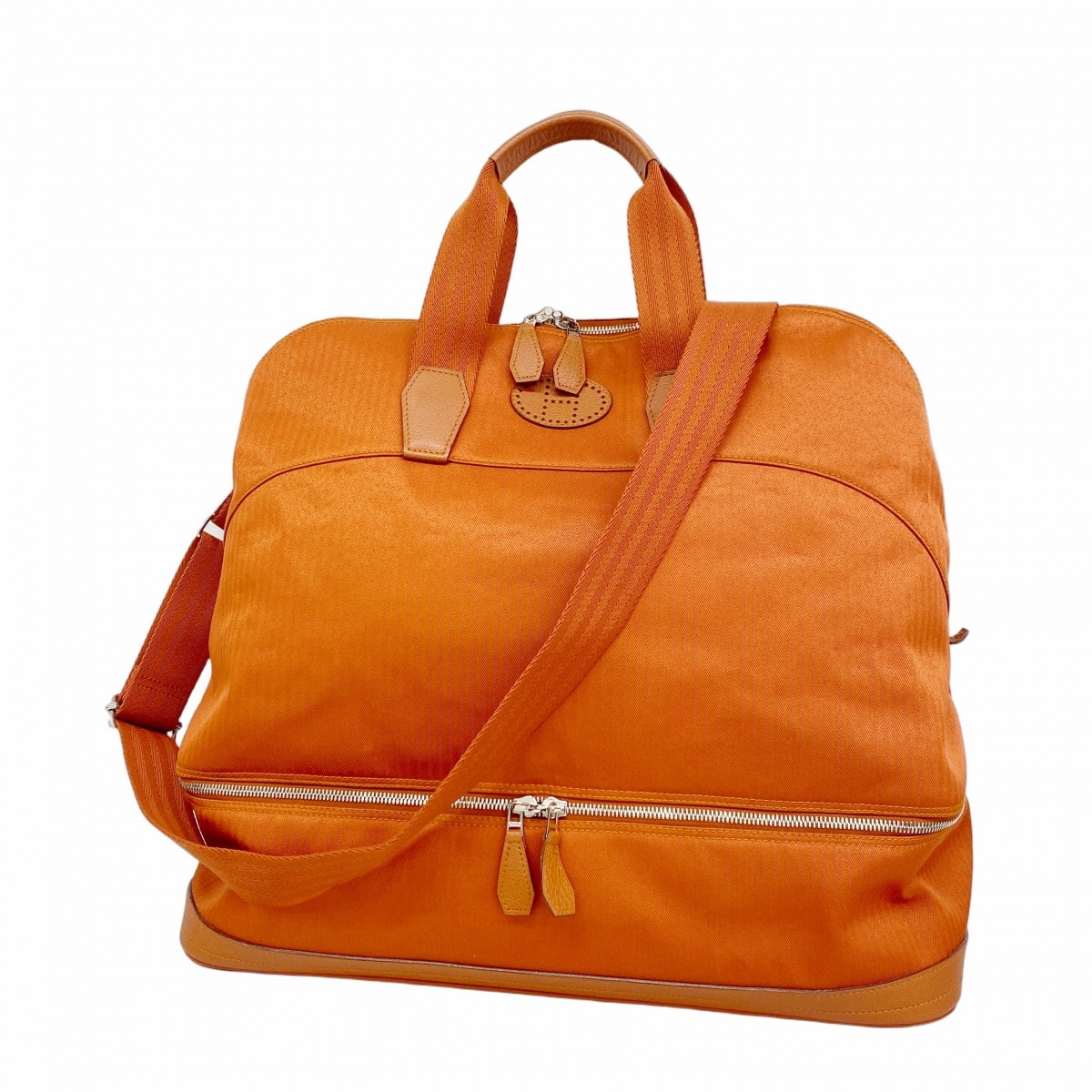 【6dc3073】エルメス ハンドバッグ サックドゥゴルフ47 トワルシェブロン オレンジ シルバー金具 2wayバッグ【中古】メンズ レディース ユニセックス