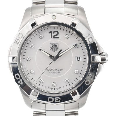 タグホイヤー TAG HEUER WAF1115 アクアレーサー 12P ダイヤモンド ホワイトシェル クォーツ メンズ 良品 腕時計 N#148297