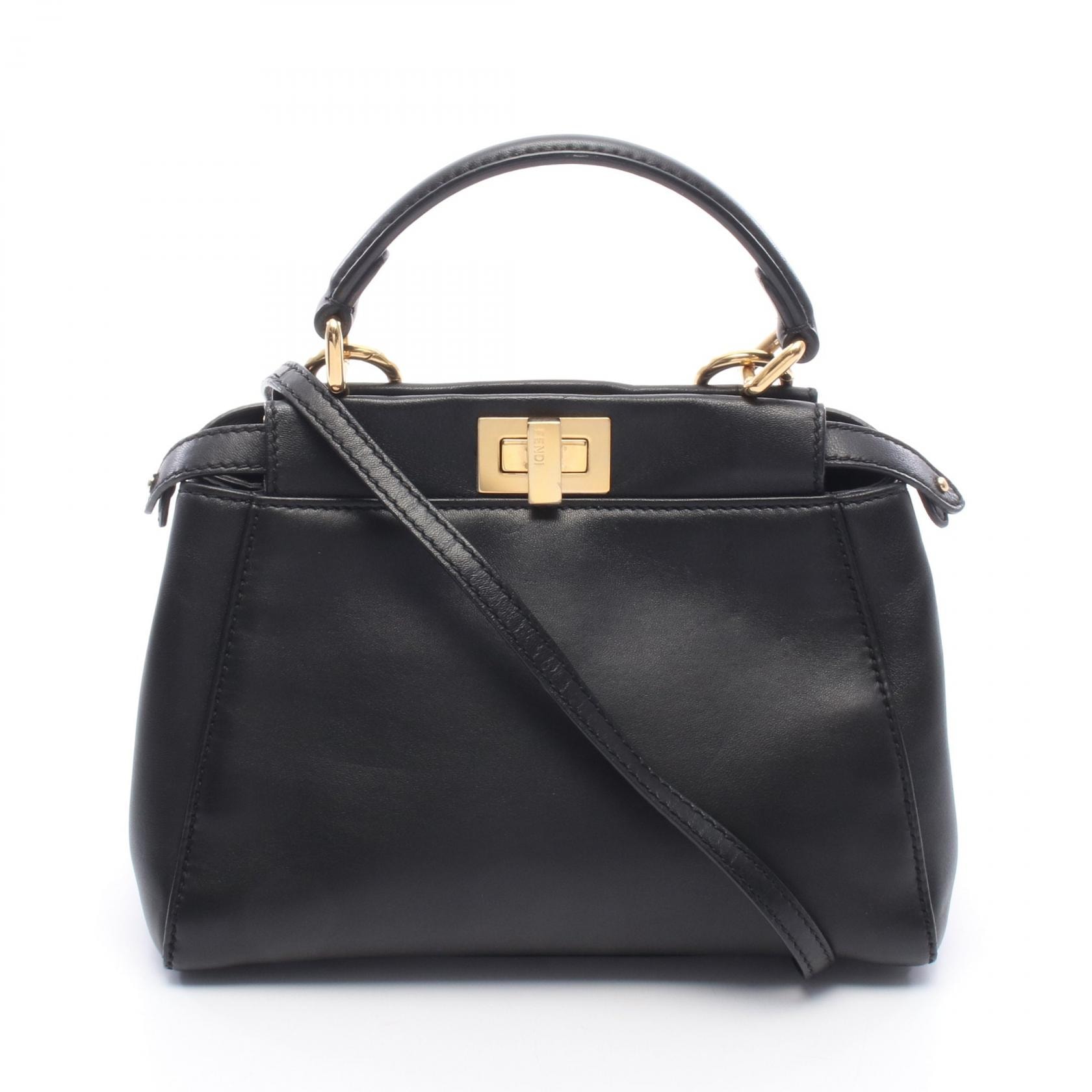 フェンディ FENDI ミニピーカブー 2WAY ハンドバッグ バッグ レザー レディース ブラック系 8BN244 【中古】