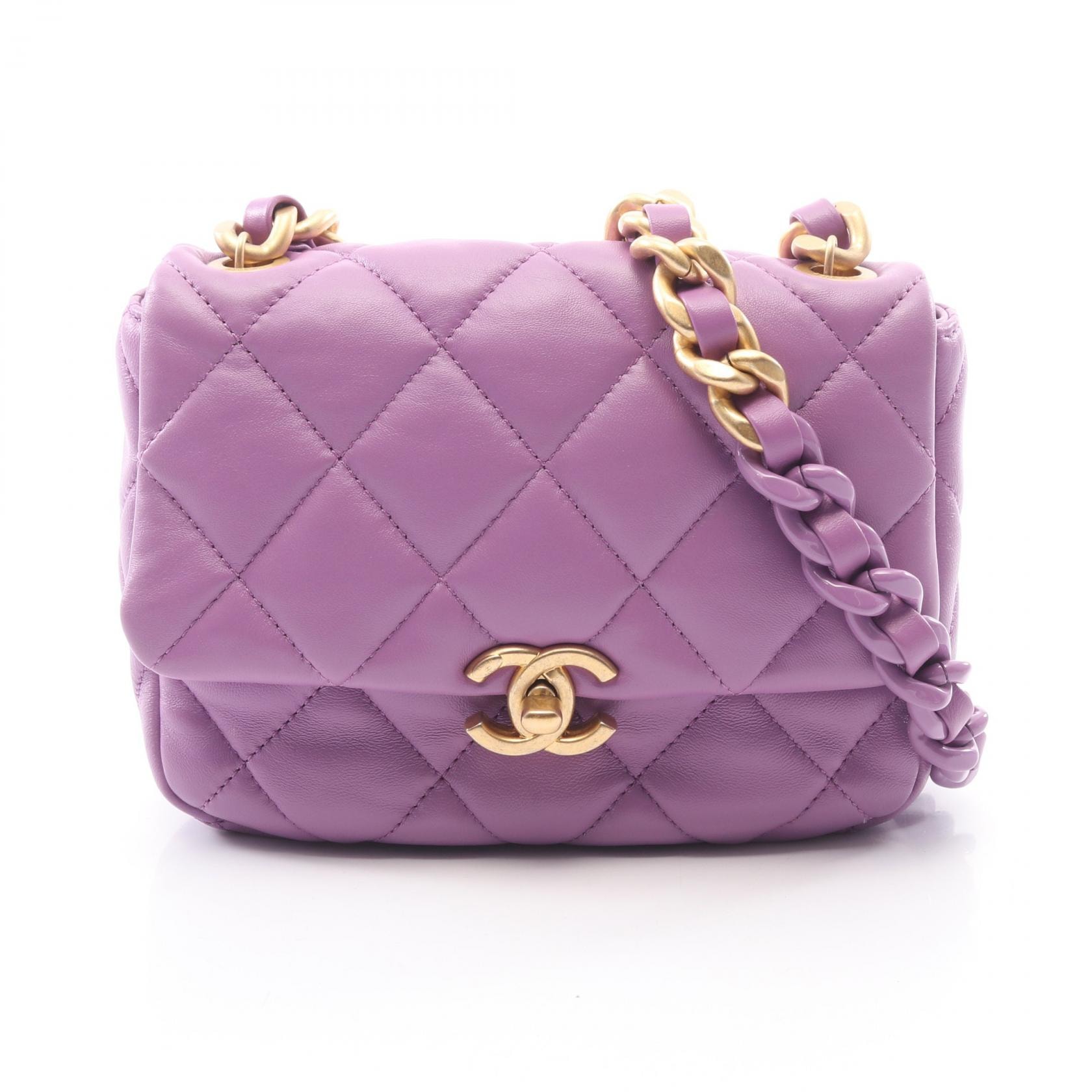 シャネル CHANEL ミニマトラッセ コンビ金具 ショルダーバッグ バッグ ラムスキン(羊革) レディース パープル系 AS3205 【中古】