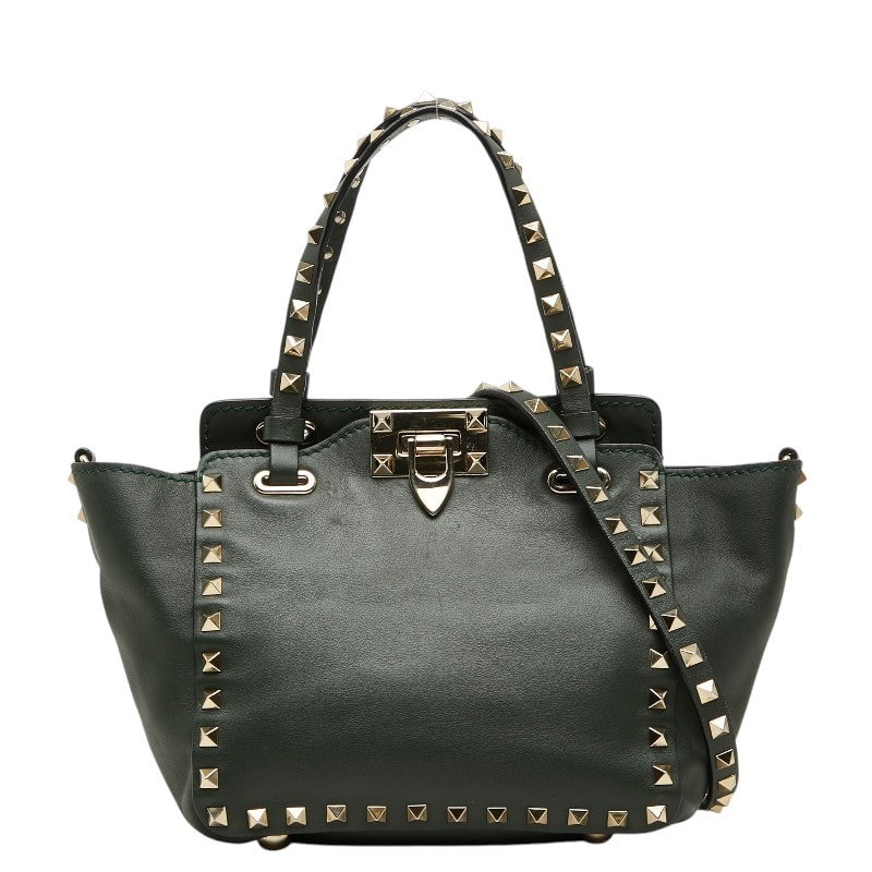 ヴァレンチノ ガラヴァーニ ロックスタッズ ハンドバッグ ショルダーバッグ 2WAY グリーン レザー レディース Valentino 【中古】