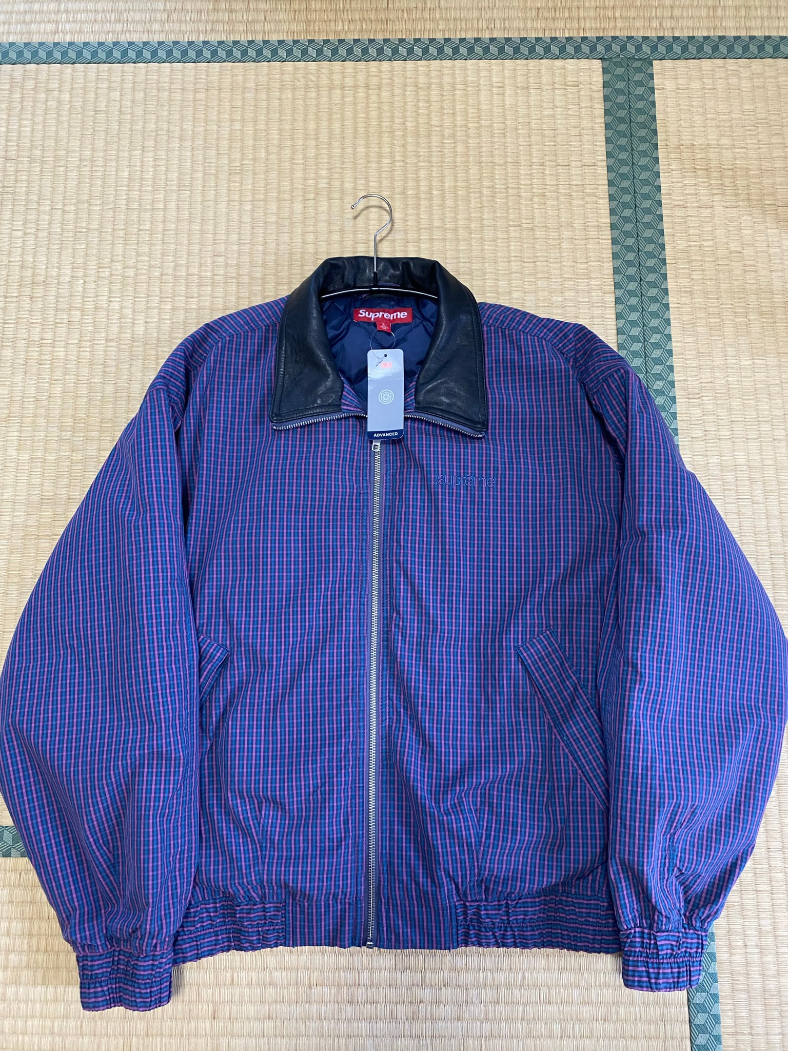 Supreme Leather Collar Utility Jacket "Blue Plaid"