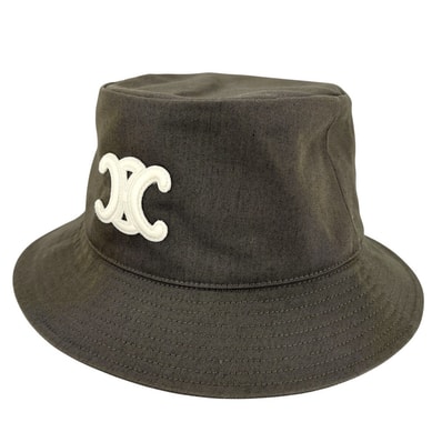 CELINE セリーヌ 帽子 トリオンフ バケットハット ファッションアイテム Sサイズ 2AUE5968P コットン カーキ ユニセックス 美品【中古品】