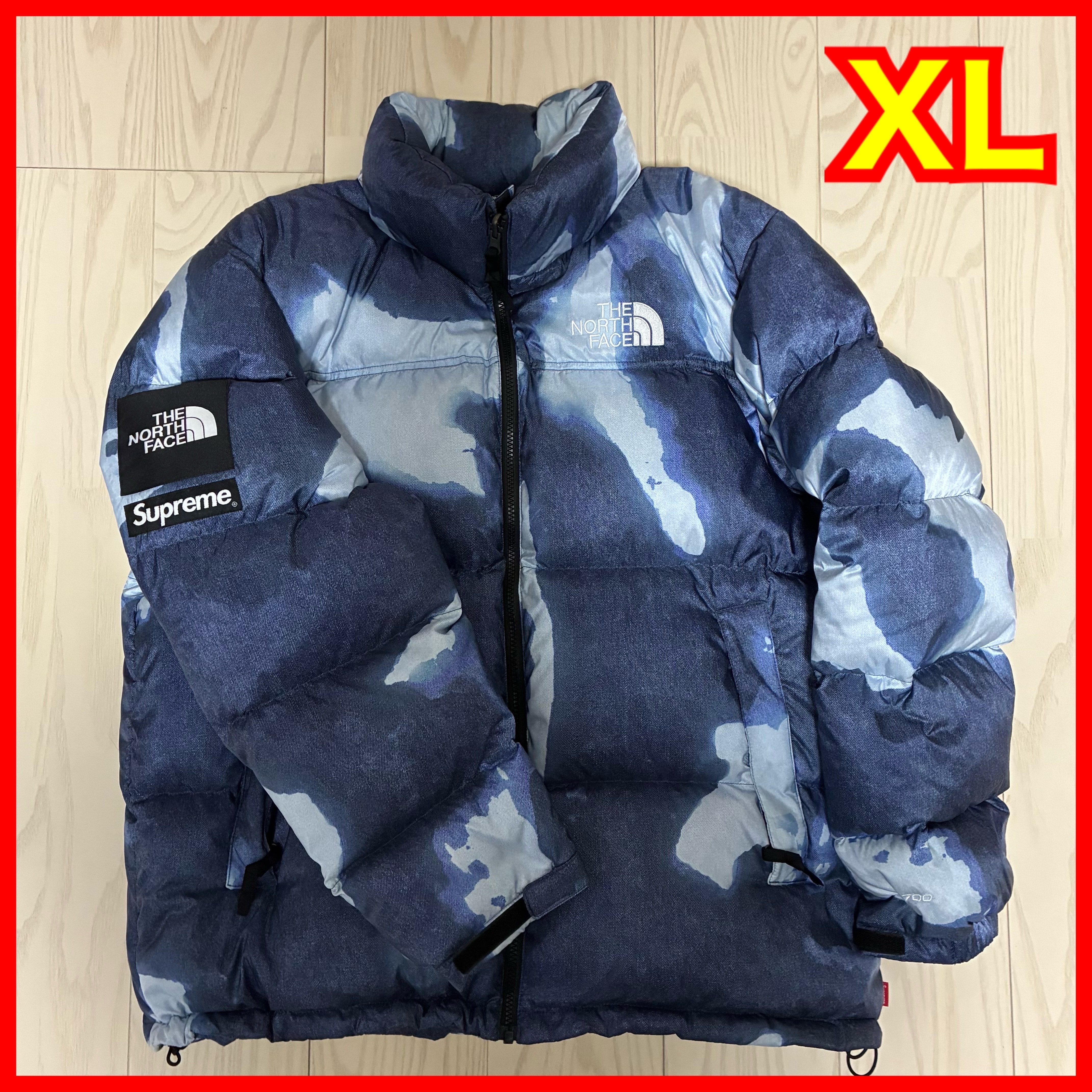 Supreme x The North Face Bleached Denim Print Nuptse Jacket "Indigo"