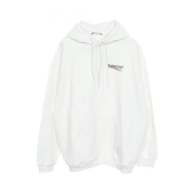 バレンシアガ BALENCIAGA キャンペーンロゴ ミディアムフィット パーカー 衣料品 トップス コットン メンズ レディース ホワイト系 【中古】