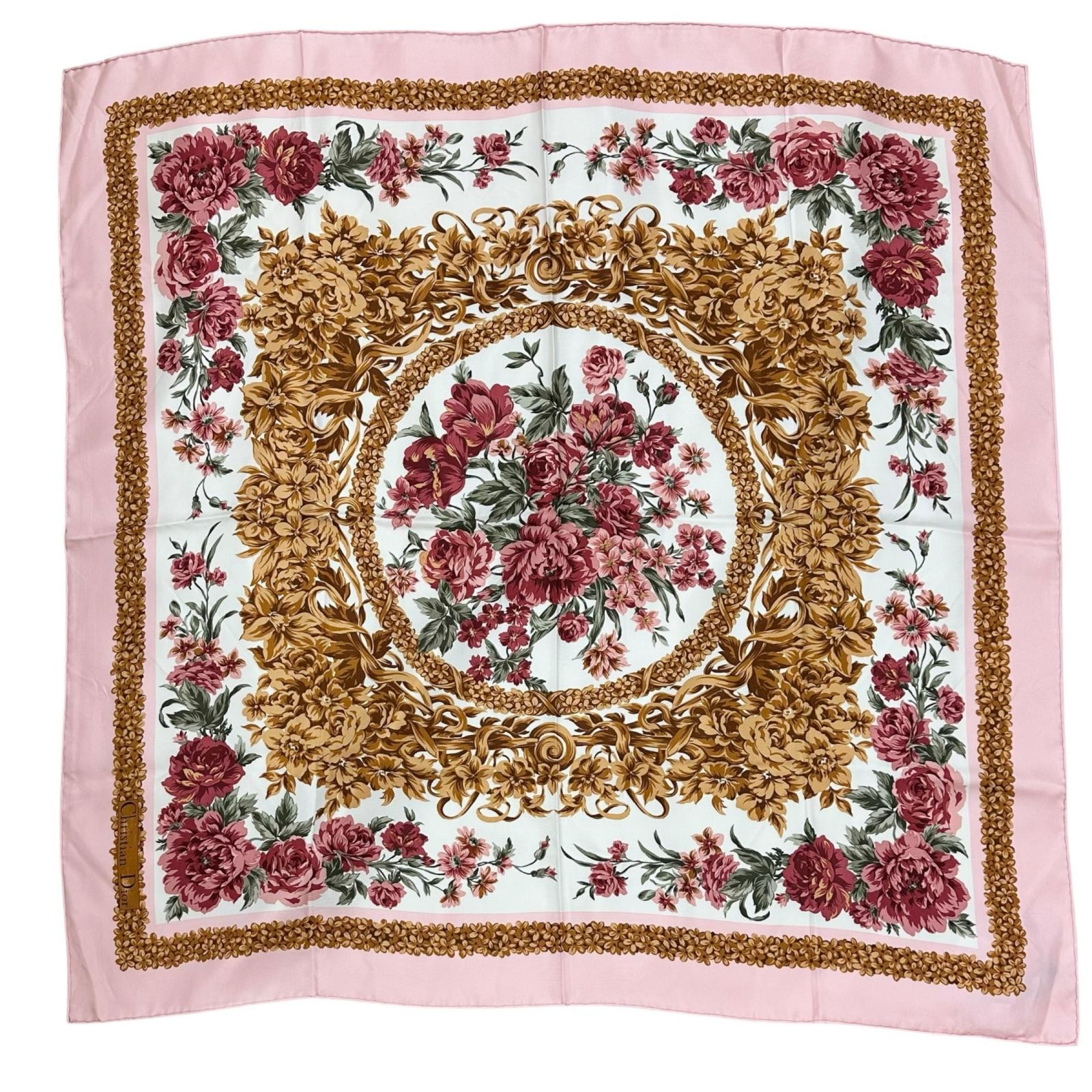 Dior ディオール スカーフ 花柄 シルク ピンク【中古】 レディース