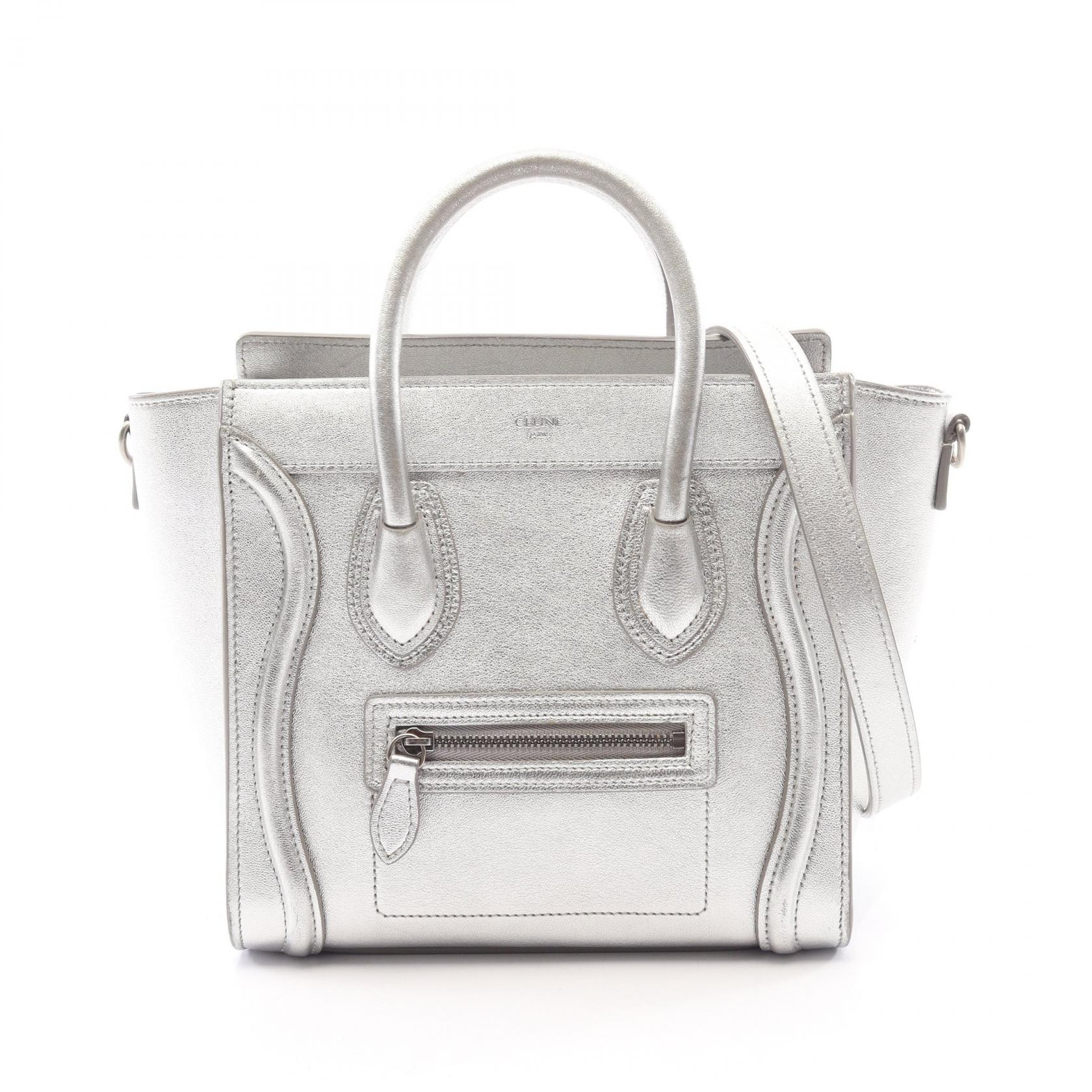 セリーヌ CELINE ラゲージ ナノショッパー 2WAY ハンドバッグ バッグ レザー レディース シルバー系 【中古】