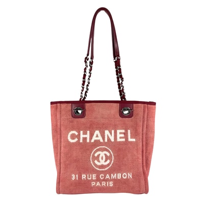 シャネル CHANEL ショルダーバッグ ドーヴィルPM キャンバス/レザー レッド系 レディース【中古】 z9497