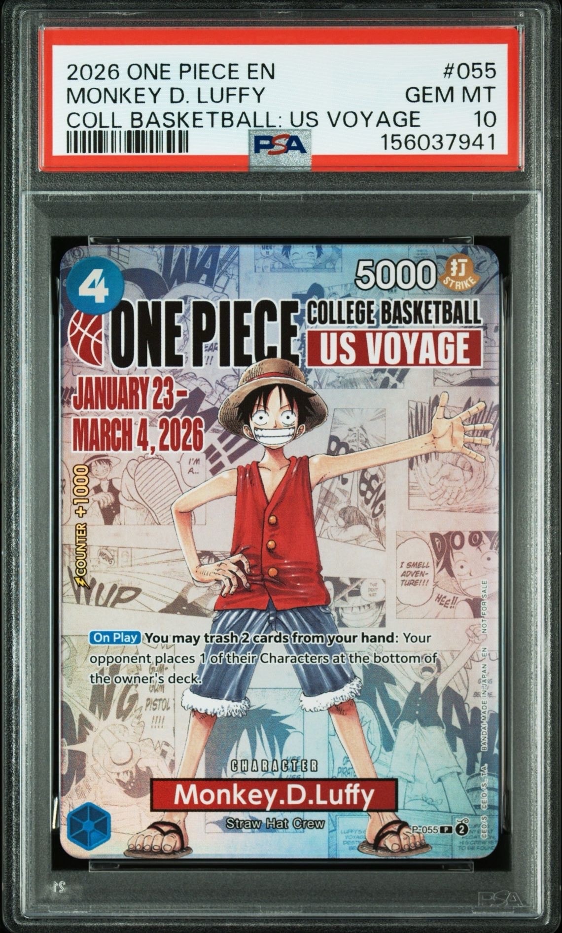 モンキー・D・ルフィ:P (開封済) [P-055]【英語版】(プロモーションカード「ワンピース カレッジ バスケットボール:USボヤージュ」)