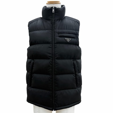 美品 プラダ ダウンベスト ブラック メンズ 48 トライアングルロゴ