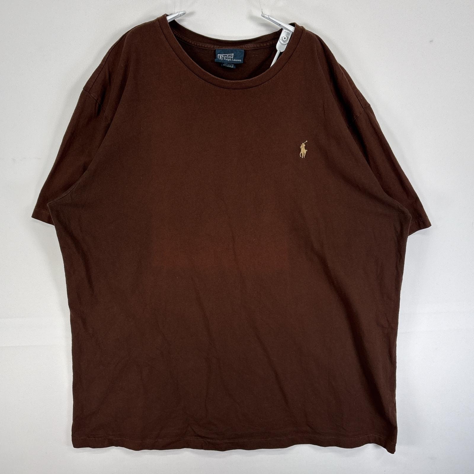 古着 90's/90年代 ポロバイラルフローレン Polo by Ralph Lauren 半袖Tシャツ ロゴ 刺繍 クルーネック フェード XL  ブラウン 無地 メンズ