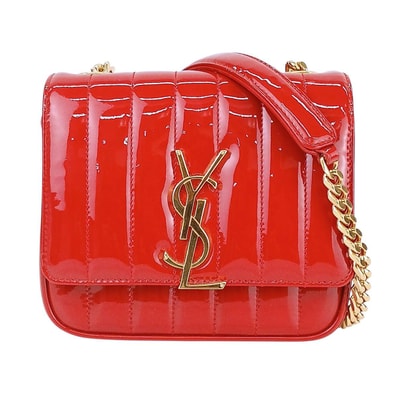 SAINT LAURENT サンローラン ヴィキ スモール Vicky Small パテント YSL モノグラムロゴ ショルダーバッグ 538439 エナメル レッド レディース【中古】