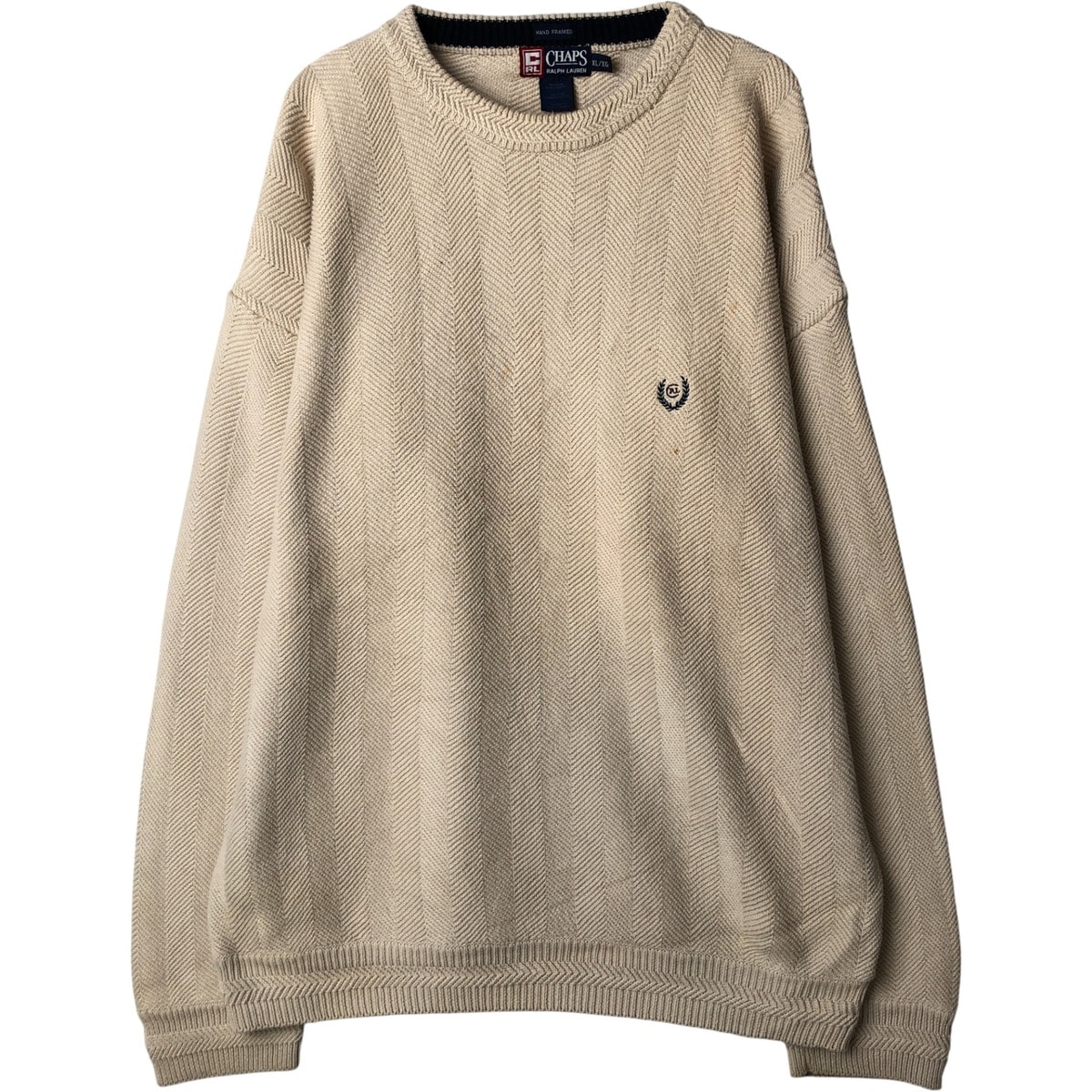 古着 ラルフローレン Ralph Lauren CHAPS チャップス ヘリンボーン コットンニットセーター メンズXL相当/eaa434346