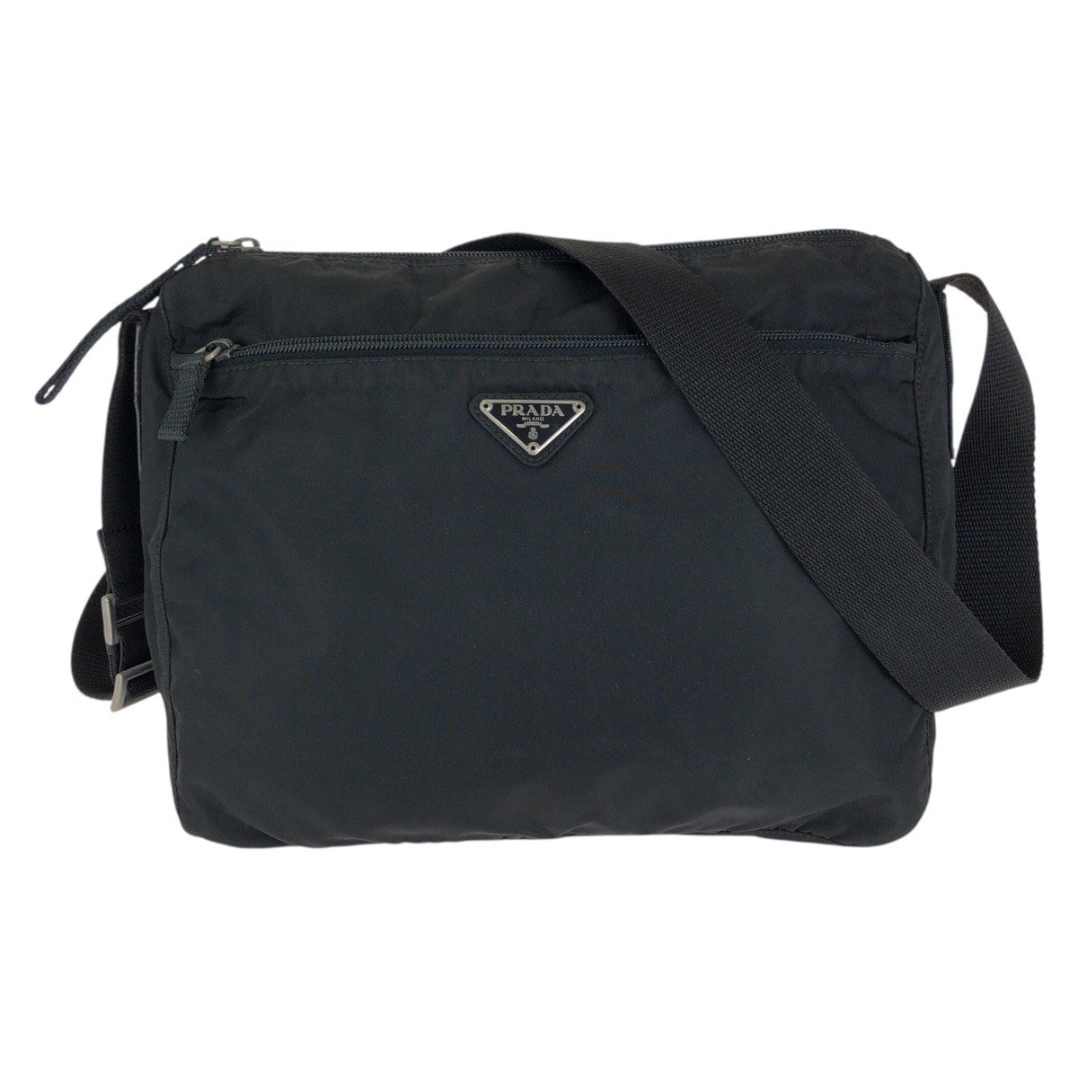 美品 PRADA プラダ テスート 三角ロゴプレート ブラック 黒 シルバー金具 ナイロン ショルダーバッグ メッセンジャーバッグ 604604 【中古】