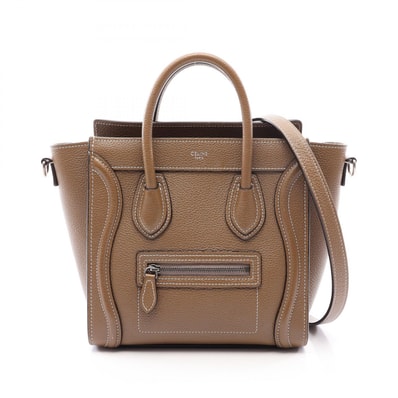 セリーヌ CELINE ラゲージ ナノショッパー 2WAY ハンドバッグ バッグ レザー レディース グレー系 【中古】