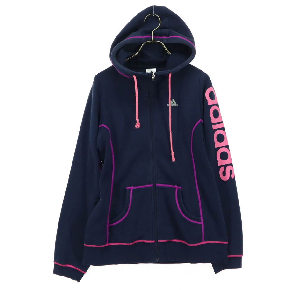 adidas アディダス ワンポイントロゴ 長袖 スウェット ジップパーカー M ネイビー