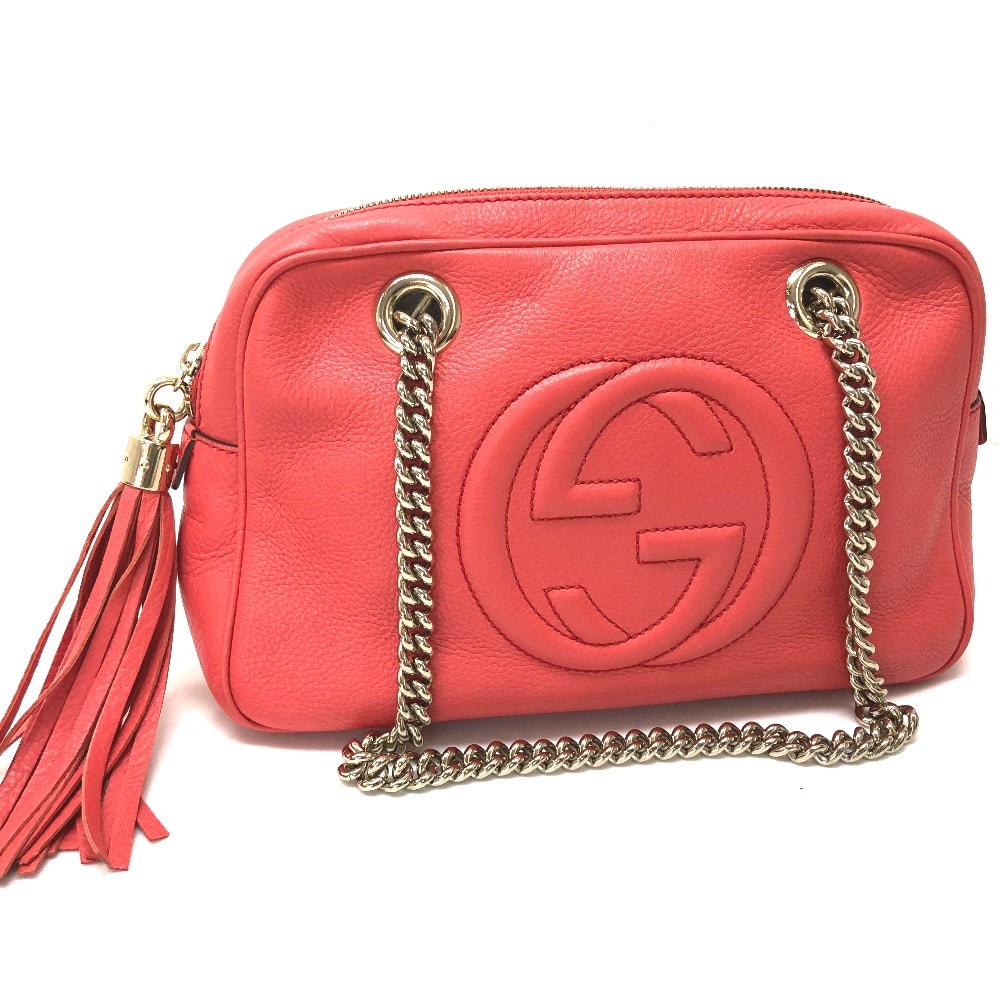 グッチ GUCCI SOHO(ソーホー) スモール 308983 インターロッキングG  カバン ダブルチェーン ショルダーバッグ レザー ピンク ベゴニアピンク