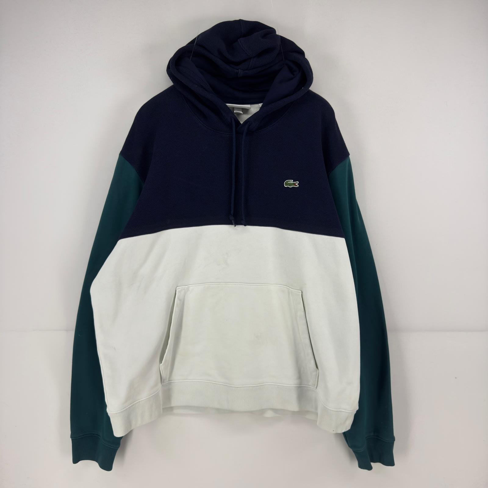 古着 ラコステ LACOSTE パーカー スウェット プルオーバー ワンポイント 大きいサイズ マルチカラー 2XL ネイビー系 メンズ