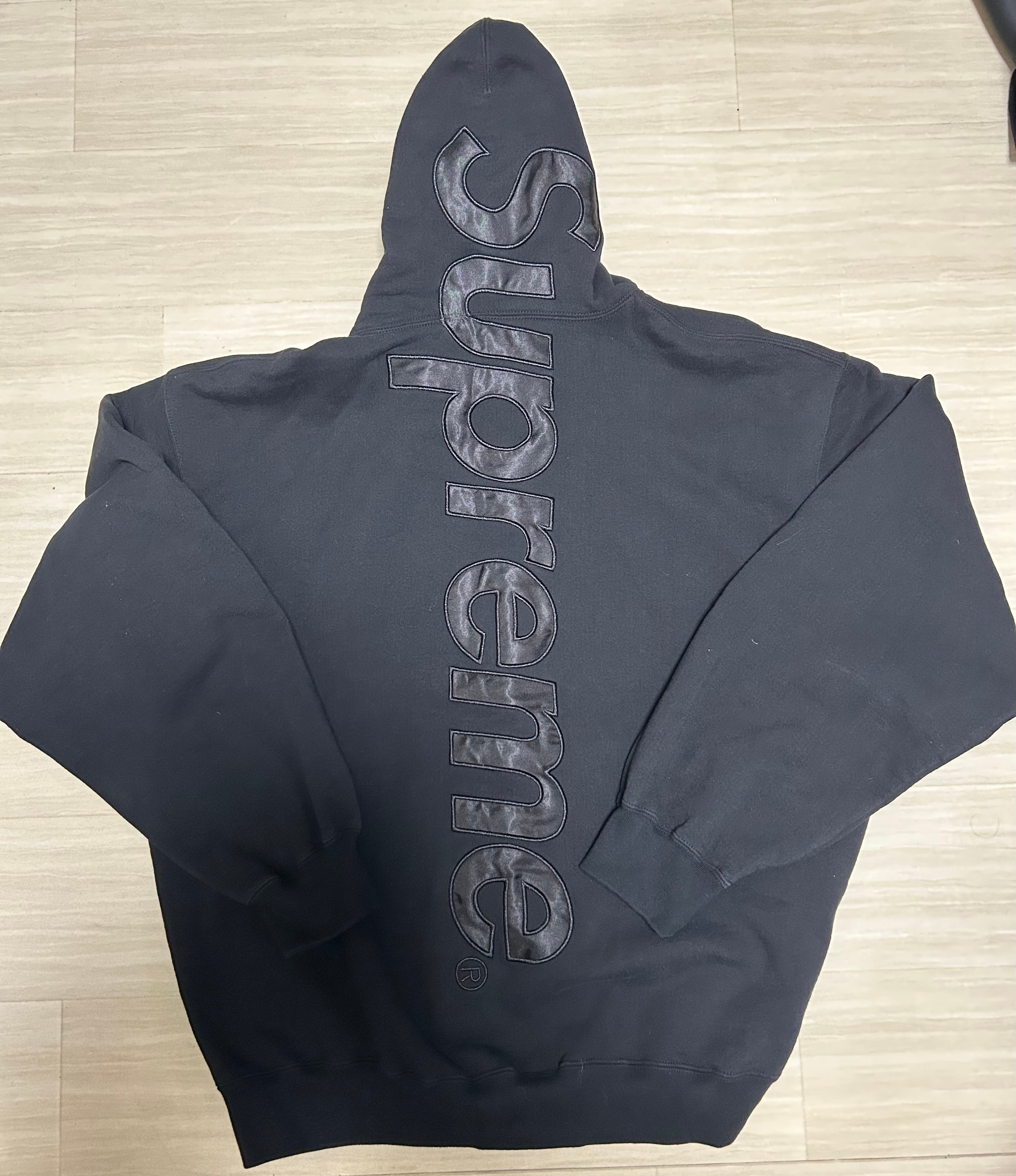 Supreme Satin Applique Hooded Sweatshirt "Black"