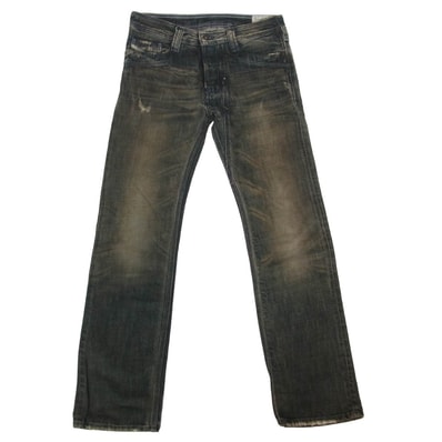 DIESEL ディーゼル デニムパンツ TIMMEN レザーパッチポケット ダメージ加工 デニムパンツ ジーンズ インディゴブルー系 W27【中古】