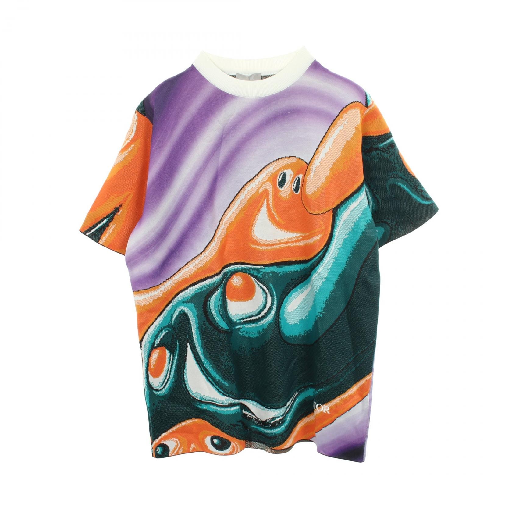 ディオール Dior DIOR × KENNY SCHARF 半袖 ニット 衣料品 トップス ポリエステル メンズ オレンジ系 / グリーン系 / パープル系 【中古】