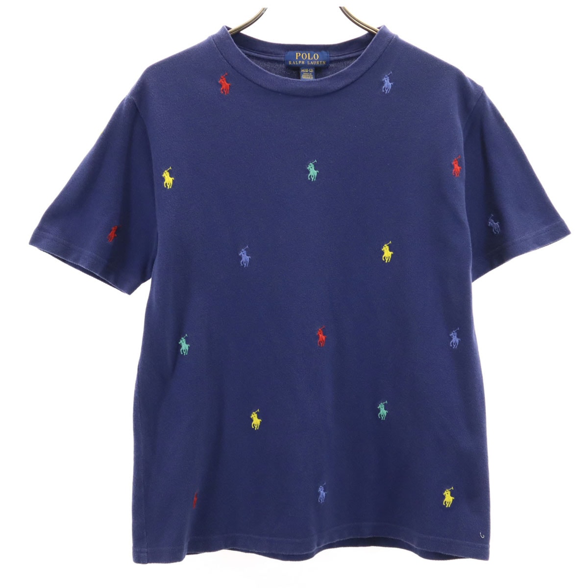 POLO RALPH LAUREN ポロラルフローレン 総ポニーロゴ 半袖 Tシャツ M 10-12 ネイビー 鹿の子