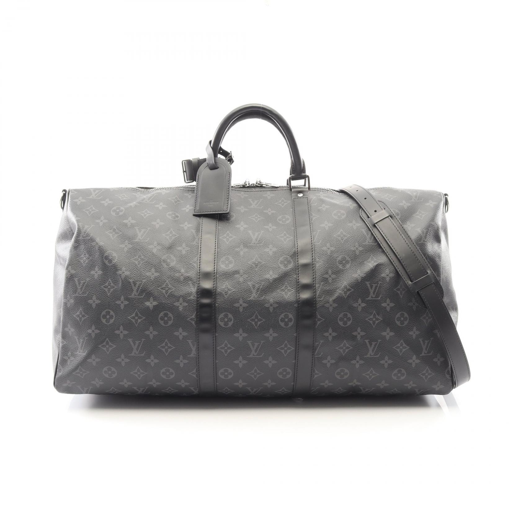 ルイ・ヴィトン LOUIS VUITTON キーポル バンドリエール55 2WAY ボストンバッグ バッグ PVCコーティングキャンバス レザー モノグラム・エクリプス メンズ ブラック系 M40605 【中古】