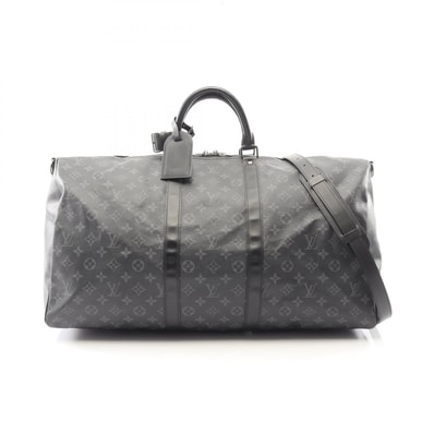 ルイ・ヴィトン LOUIS VUITTON キーポル バンドリエール55 2WAY ボストンバッグ バッグ PVCコーティングキャンバス レザー モノグラム・エクリプス メンズ ブラック系 M40605 【中古】