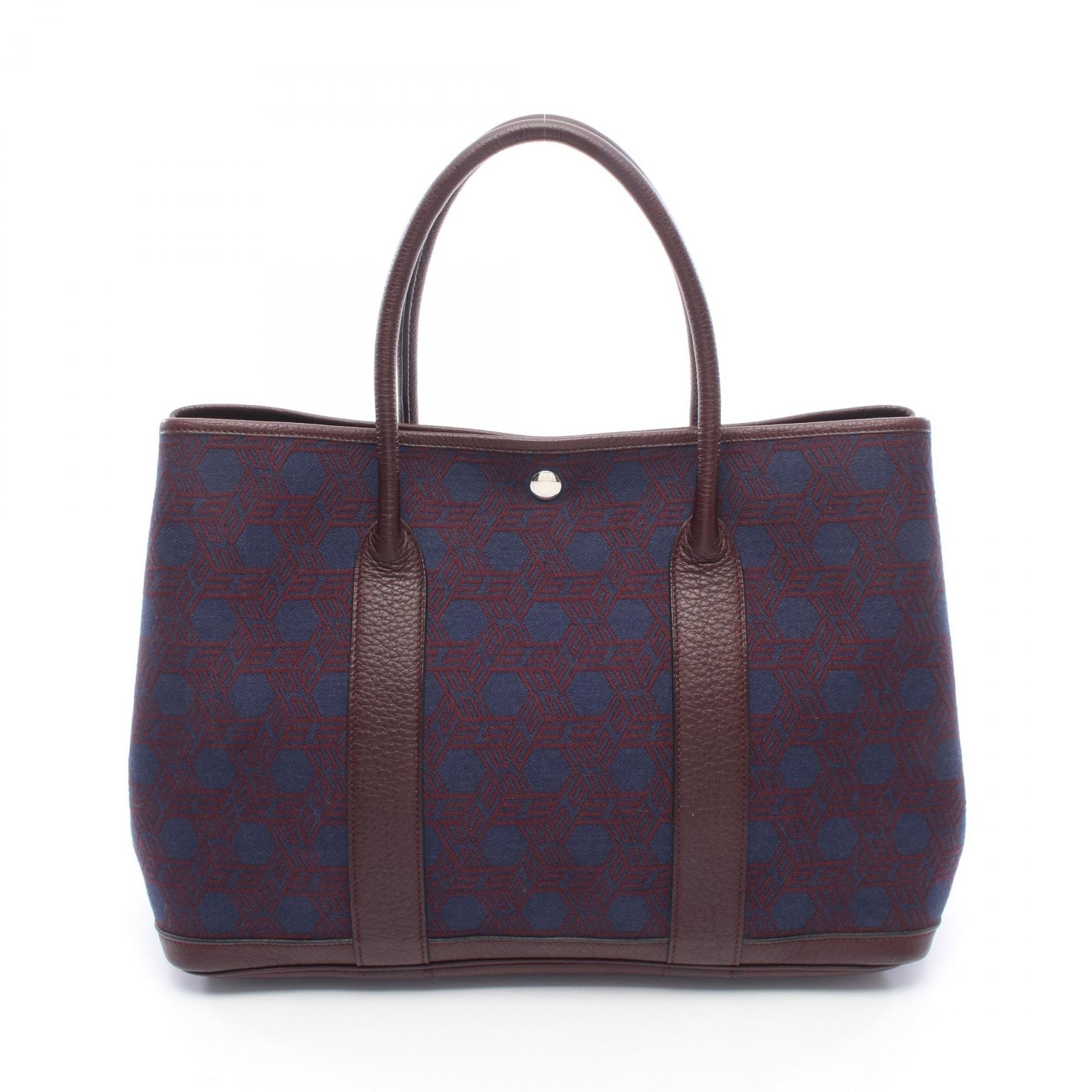 エルメス HERMES ガーデンパーティPM トートバッグ バッグ キャンバス トワルソーアッシュ / ネゴンダ トワルソーアッシュ ボルドー □L刻印(2008年製造) レディース ボルドー系 / ネイビー系 【中古】