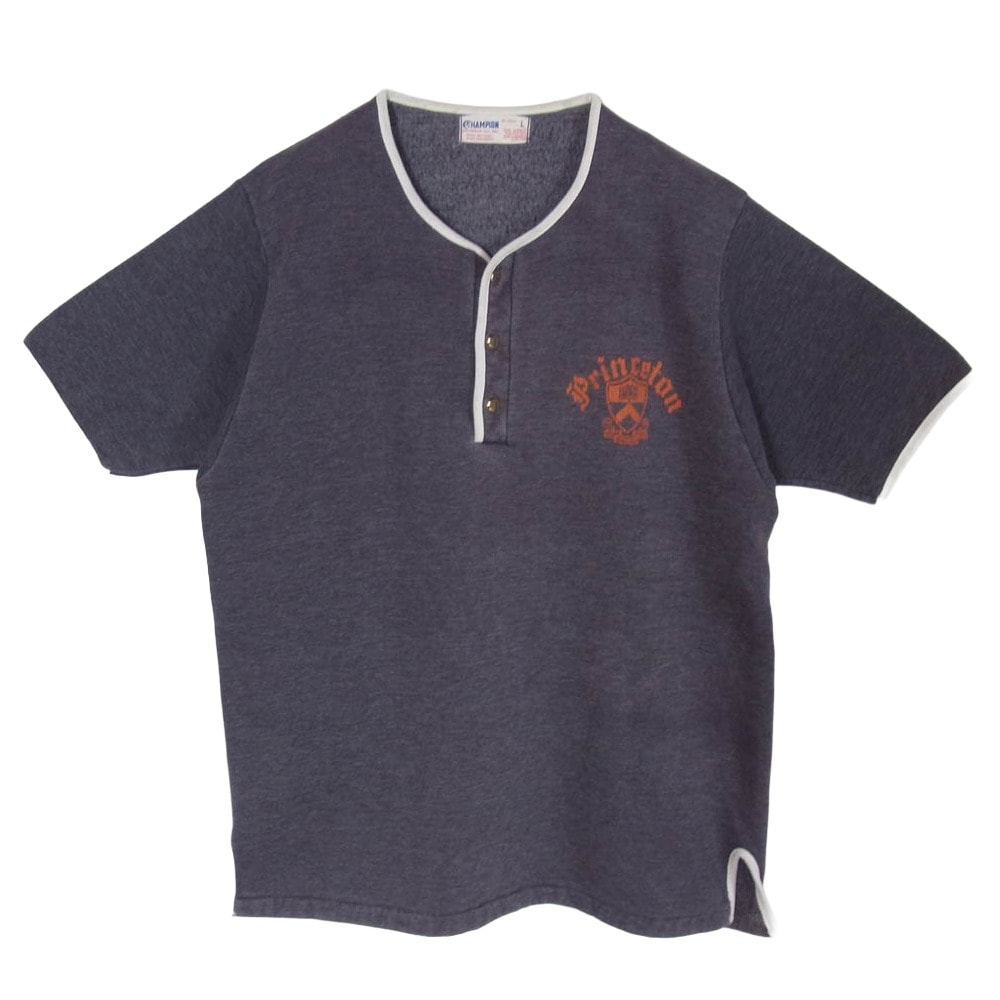 Champion チャンピオン ヴィンテージ ランタグ ヘンリーネック 半袖 スウェット ダークグレー系 L【中古】