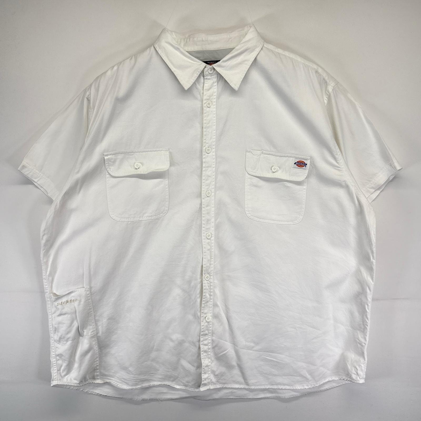 古着 ディッキーズ Dickies 半袖シャツ 大きいサイズ ワンポイントロゴ 胸ポケット ワークシャツ 4XL ホワイト メンズ