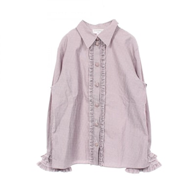 シャネル CHANEL LOOK16 ロゴボタン ストライプ フリル ブラウス 衣料品 トップス コットン レディース パープル系 P76770V48912 【中古】