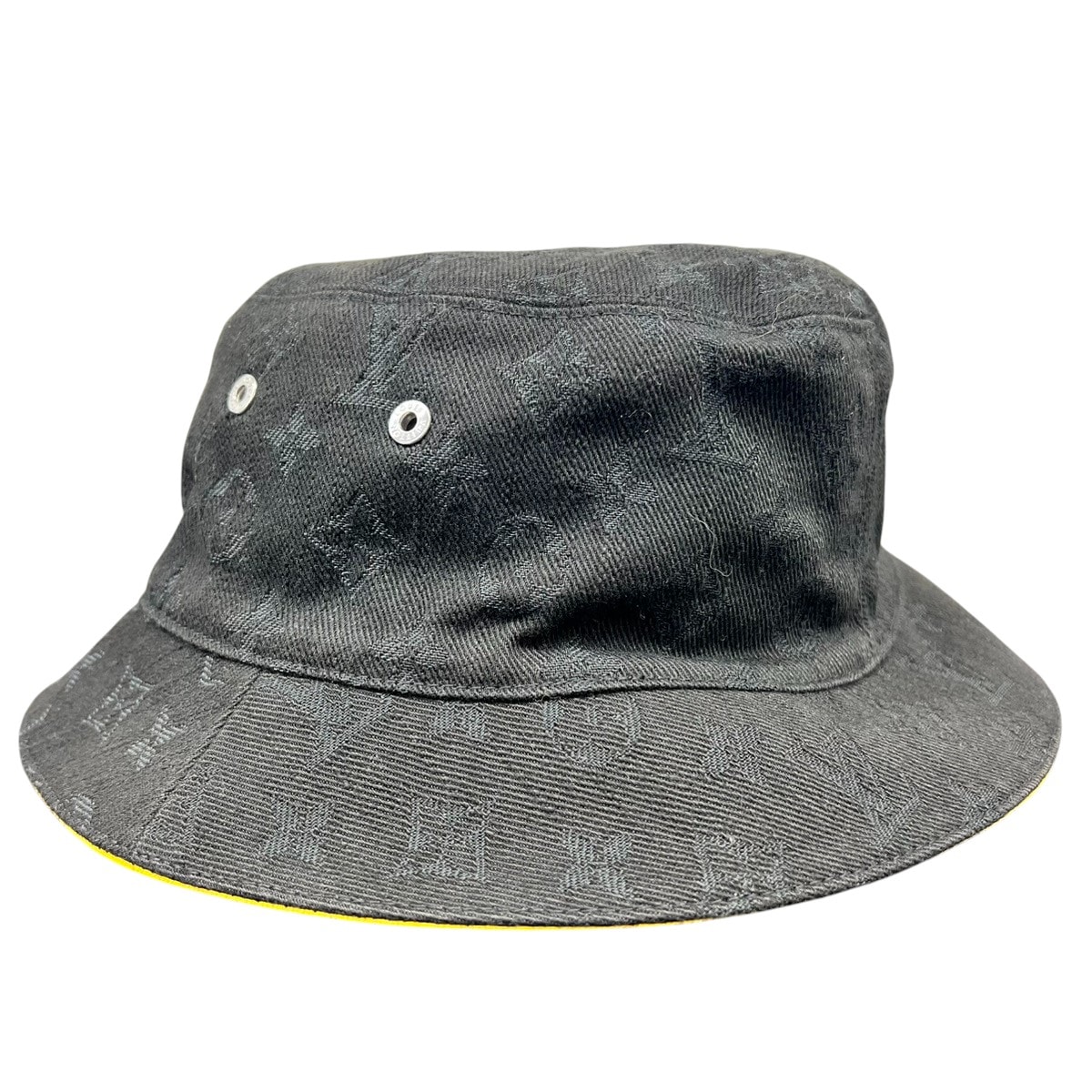 LOUIS VUITTON 極美品 ルイヴィトン シャポー モノグラムデニム バケット ハット M76209 モノグラム TO0230 コットン ポリエステル ブラック イエロー シルバー 帽子 ボブハット ヴィトン Aランク 中古 鑑定済 ヴィトンハット