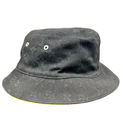 LOUIS VUITTON 極美品 ルイヴィトン シャポー モノグラムデニム バケット ハット M76209 モノグラム TO0230 コットン ポリエステル ブラック イエロー シルバー 帽子 ボブハット ヴィトン Aランク 中古 鑑定済 ヴィトンハット