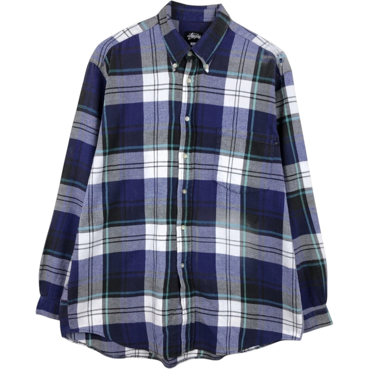古着 ステューシー STUSSY 長袖 ボタンダウン ライトネルチェックシャツ オーストラリア製 メンズL相当/eaa674943