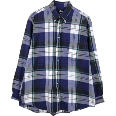 古着 ステューシー STUSSY 長袖 ボタンダウン ライトネルチェックシャツ オーストラリア製 メンズL相当/eaa674943
