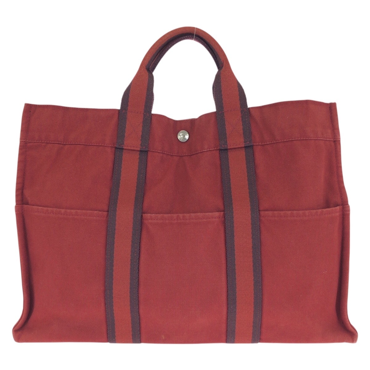 HERMES エルメス フールトゥ MM レッド シルバー金具 キャンバス トートバッグ ハンドバッグ 602079 【中古】