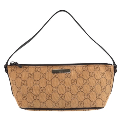 美品 GUCCI グッチ ベージュ ブラウン GGキャンバス ハンドバッグ アクセサリーポーチ 603337 【中古】