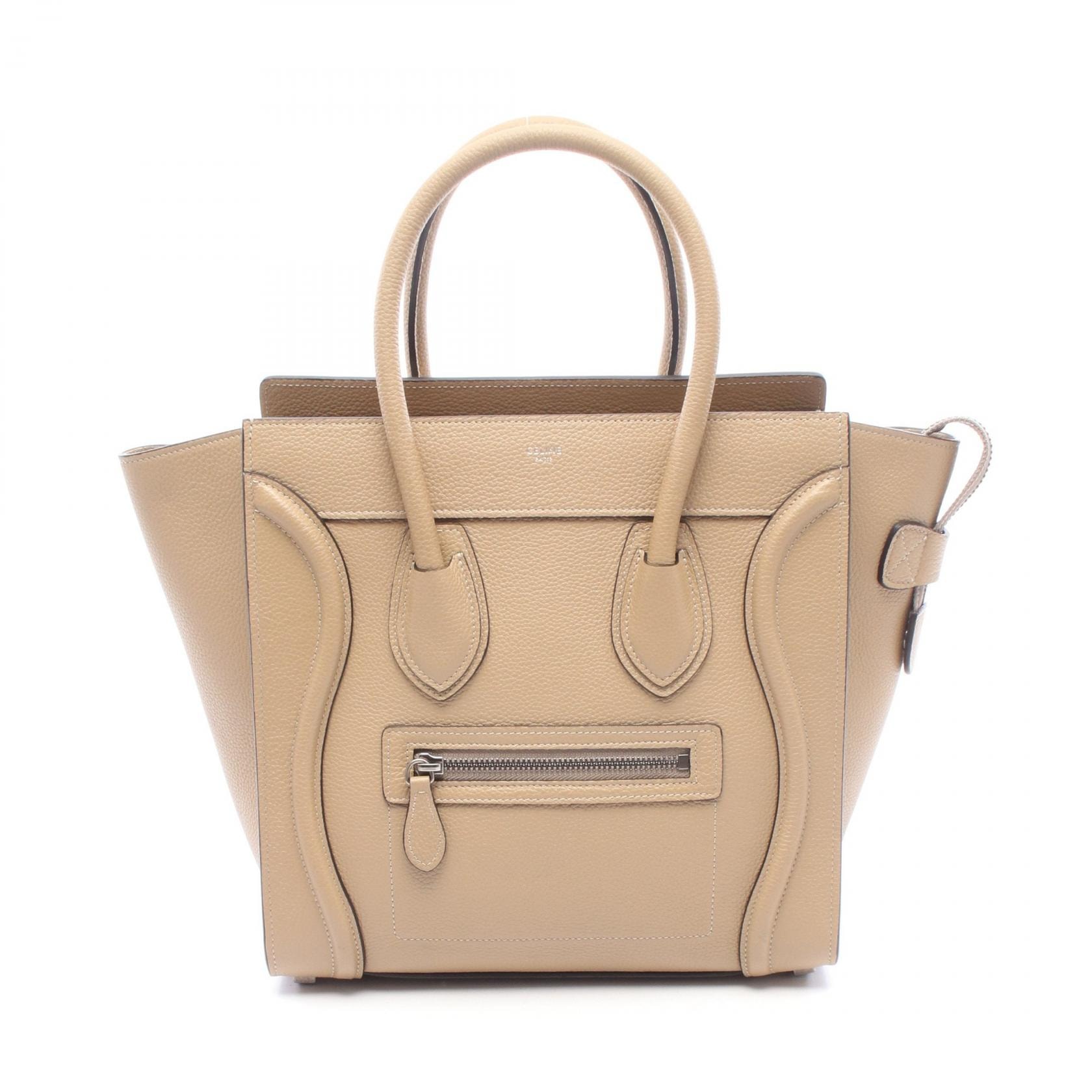 セリーヌ CELINE ラゲージ マイクロ ショッパー ハンドバッグ バッグ レザー レディース ベージュ系 【中古】