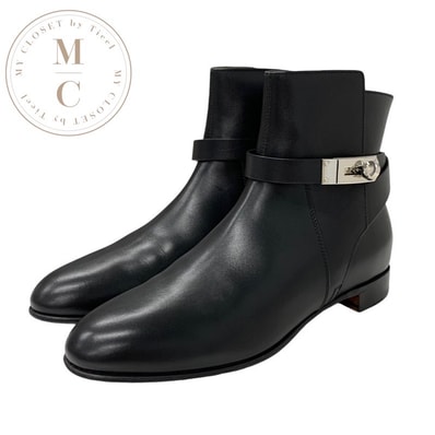 エルメス HERMES ネオ ブーツ ショートブーツ 靴 シューズ レザー ブラック 黒 シルバー ケリー金具