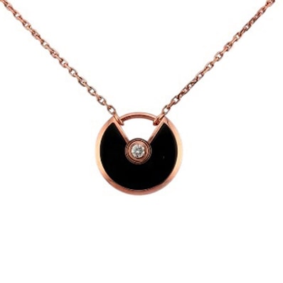 カルティエ アミュレット ネックレス 18金 K18ピンクゴールド オニキス レディース CARTIER 中古