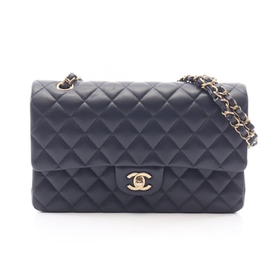 シャネル CHANEL マトラッセ Wフラップ ショルダーバッグ バッグ ラムスキン(羊革) レディース ネイビー系 A01112 【中古】