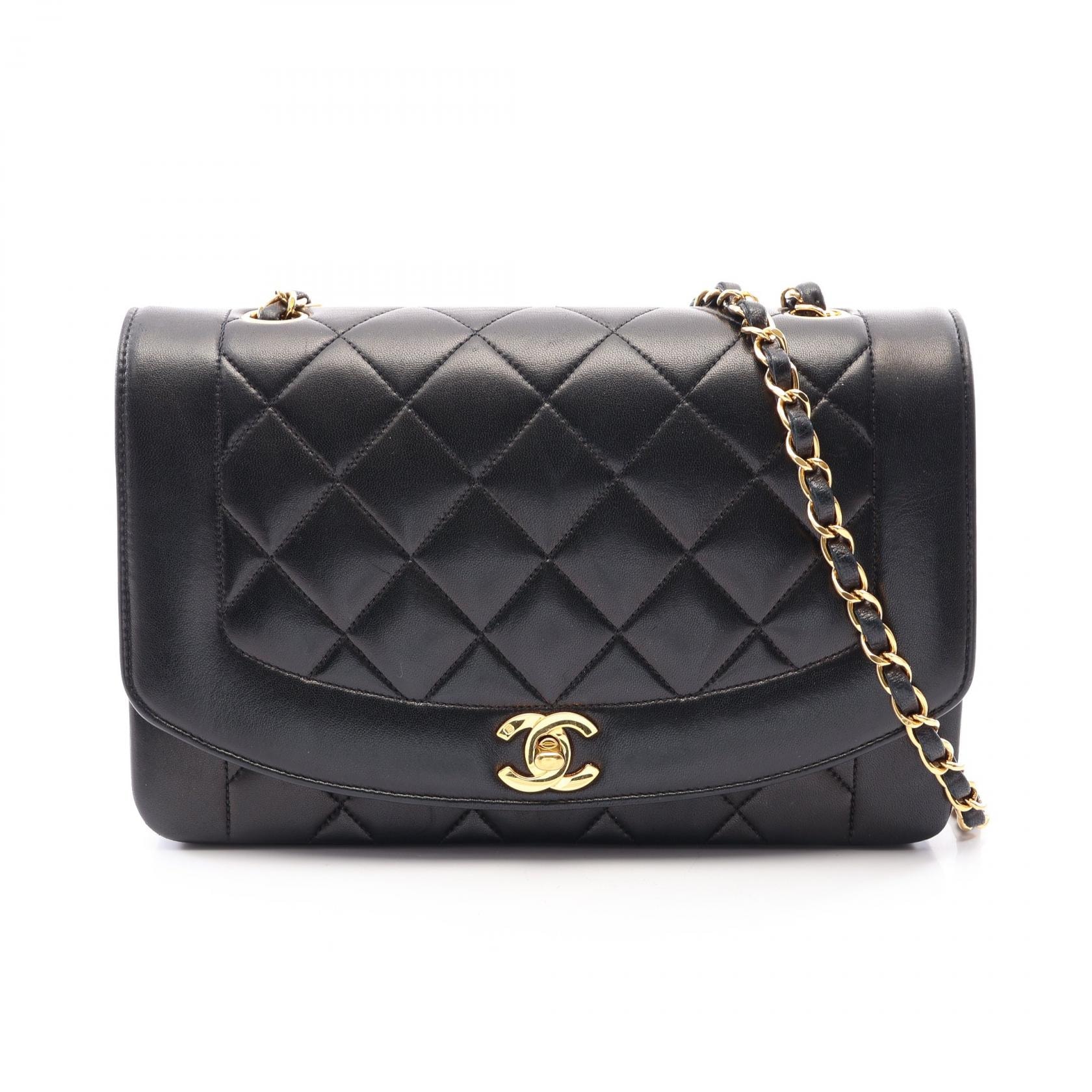 シャネル CHANEL マトラッセ ダイアナフラップ ショルダーバッグ バッグ ラムスキン(羊革) レディース ブラック系 A01165 【中古】
