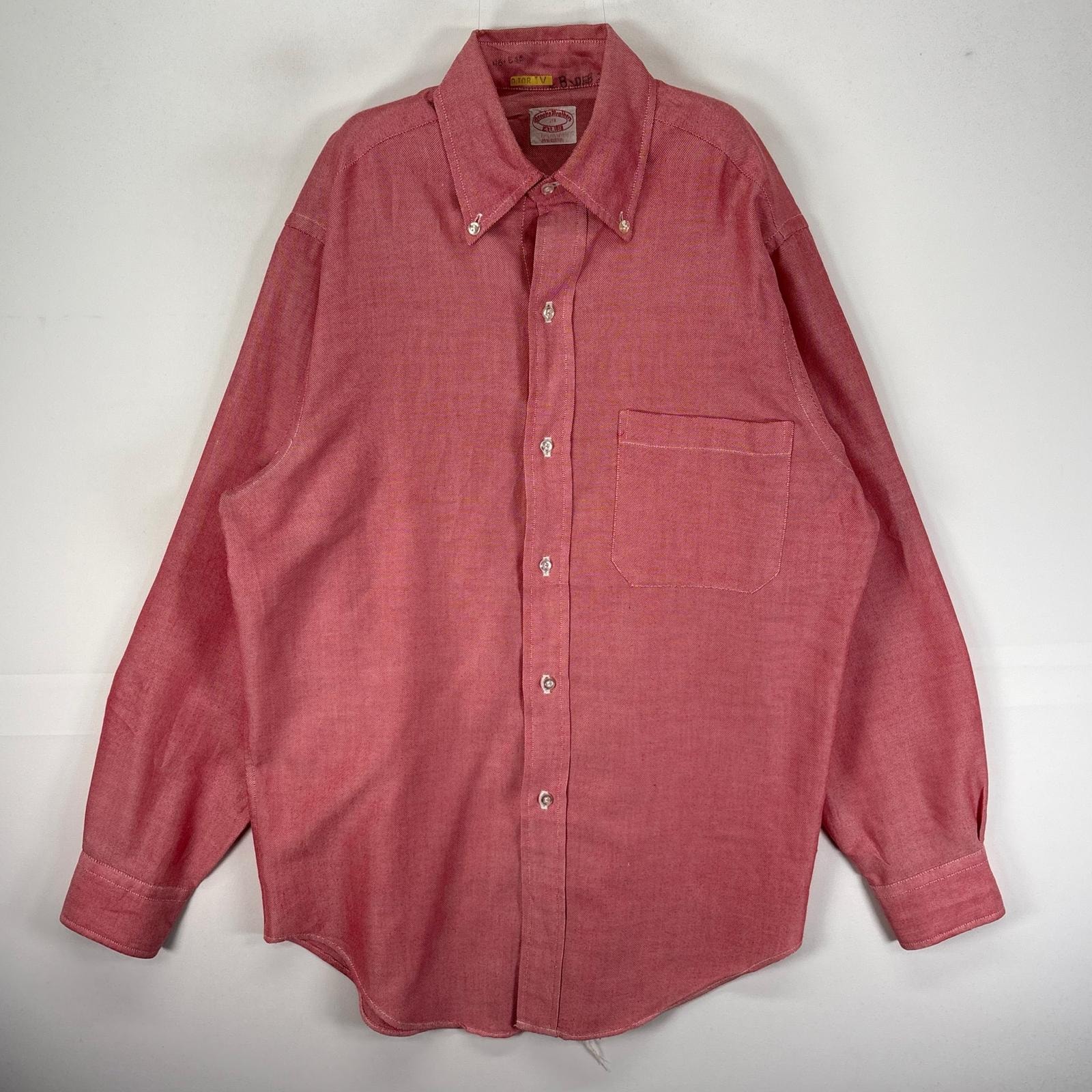 古着 60's/60年代 ヴィンテージ ブルックスブラザーズ Brooks Brothers 長袖シャツ ボタンダウン 胸ポケット 6ボタン M  レッド系 無地 メンズ