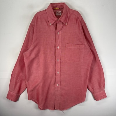 古着 60's/60年代 ヴィンテージ ブルックスブラザーズ Brooks Brothers 長袖シャツ ボタンダウン 胸ポケット 6ボタン M レッド系 無地 メンズ