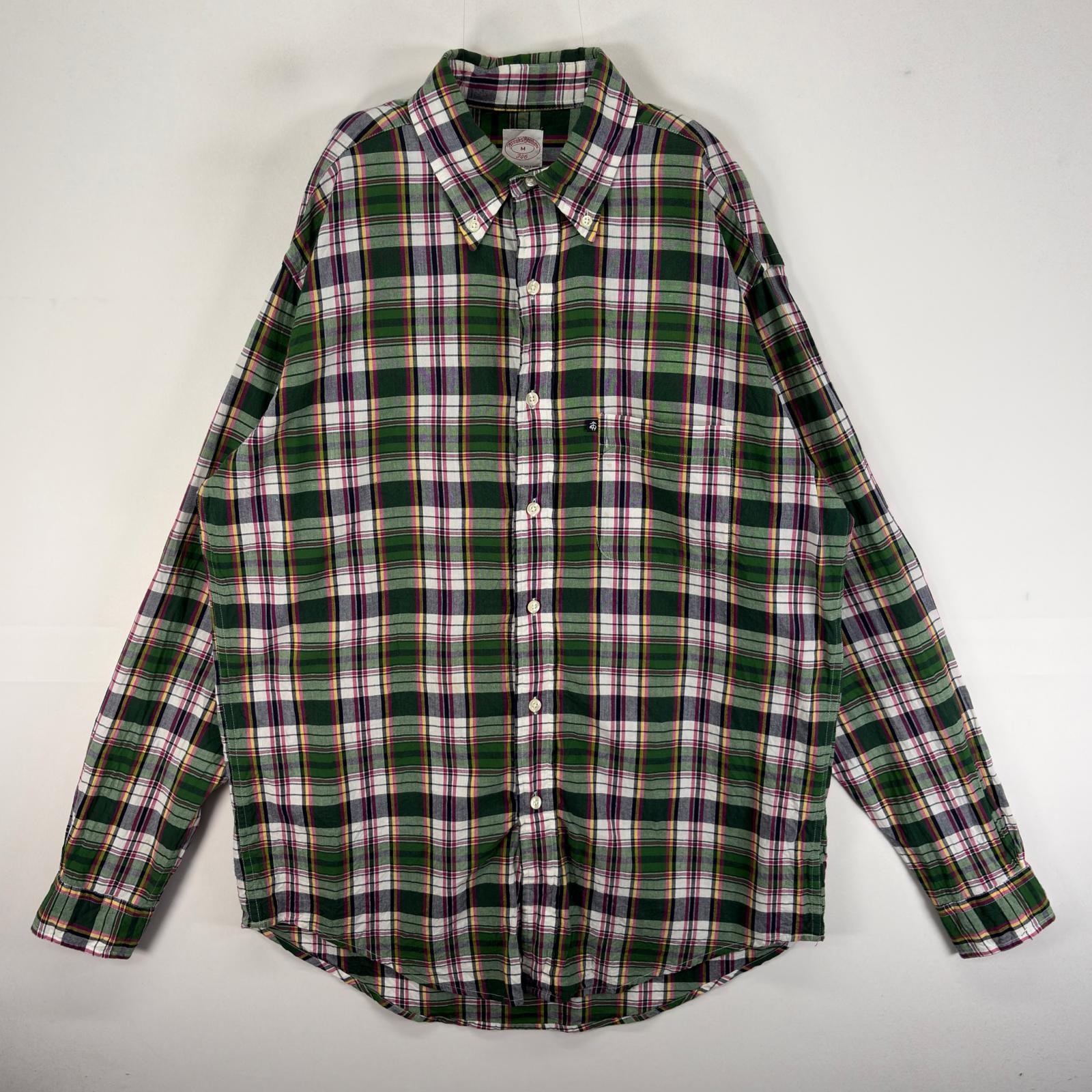 古着 ブルックスブラザーズ Brooks Brothers 長袖シャツ ボタンダウン 胸ポケ M グリーン系 チェック メンズ