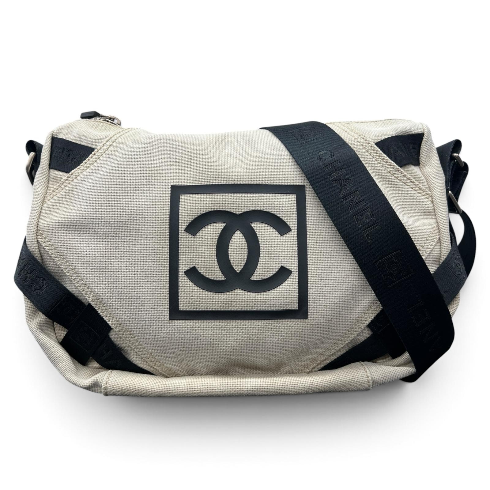 CHANEL 希少 シャネル スポーツライン ココマーク ロゴ キャンバス ショルダーバッグ 9番台シリアル キャンバス ナイロン アイボリー ブラック クロスボディ ヴィンテージ Y2K Bランク 鑑定済 中古 シャネルバッグ