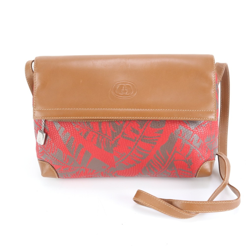 ■極美品 グッチ リーフ柄ショルダーバッグ レザー