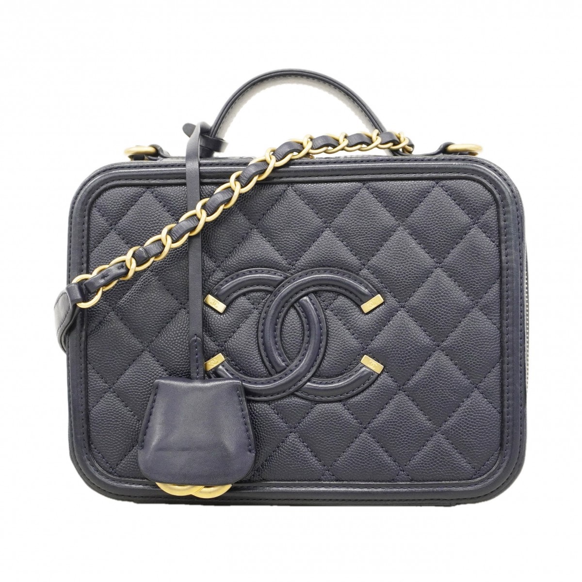 ★SALE【6db1884-k】シャネル ハンドバッグ チェーンショルダー CCフィリグリー キャビアスキン ネイビー ゴールド金具 2wayバッグ【中古】レディース