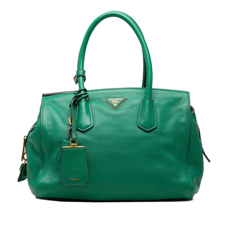 プラダ 三角ロゴプレート トートバッグ ショルダーバッグ BN2769 グリーン レザー レディース PRADA 【中古】
